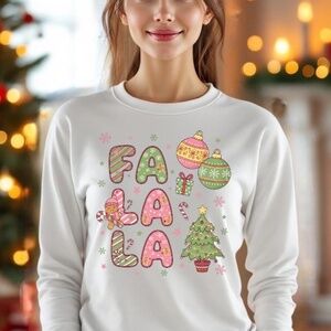 Fa La La' Christmas T-shirt S M L XL New Custom made Pink Green colors White